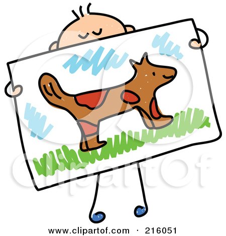 Royalty-Free (RF) Clipart Illustration of a Childs Sketch Of A Boy Holding A Drawing Of A Dog by Prawny