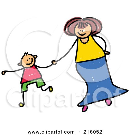 Royalty-Free (RF) Clipart Illustration of a Childs Sketch Of A Mother Holding Hands With Her Son by Prawny