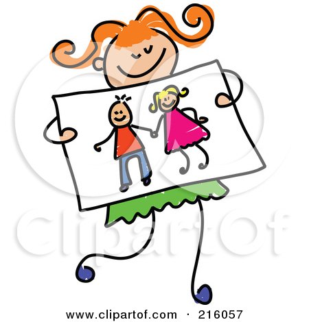 Royalty-Free (RF) Clipart Illustration of a Childs Sketch Of A Girl Holding A Drawing Of Kids Holding Hands by Prawny