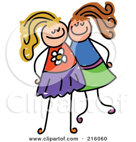 Royalty-Free (RF) Clipart Illustration of a Childs Sketch Of Two Girls Posing Together by Prawny