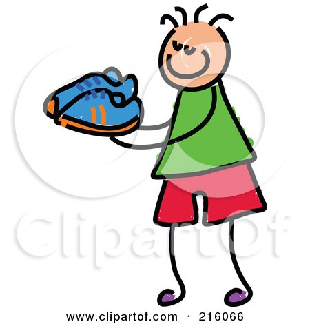 Royalty-Free (RF) Clipart Illustration of a Childs Sketch Of A Boy Carrying Shoes by Prawny