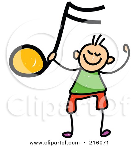 Royalty-Free (RF) Clipart Illustration of a Childs Sketch Of A Boy Holding Up An Orange Music Note by Prawny