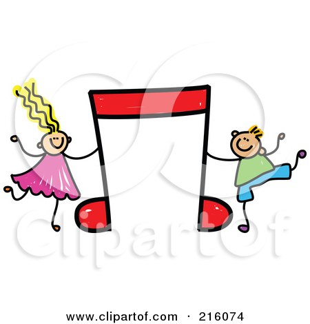 Royalty-Free (RF) Clipart Illustration of a Childs Sketch Of A Boy And Girl With A Red Music Note by Prawny
