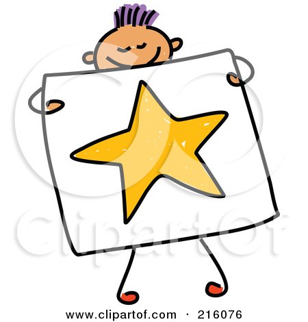 Royalty-Free (RF) Clipart Illustration of a Childs Sketch Of A Boy Holding A Drawing Of A Star by Prawny