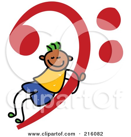 Royalty-Free (RF) Clipart Illustration of a Childs Sketch Of A Boy On A Red Music Base Clef by Prawny