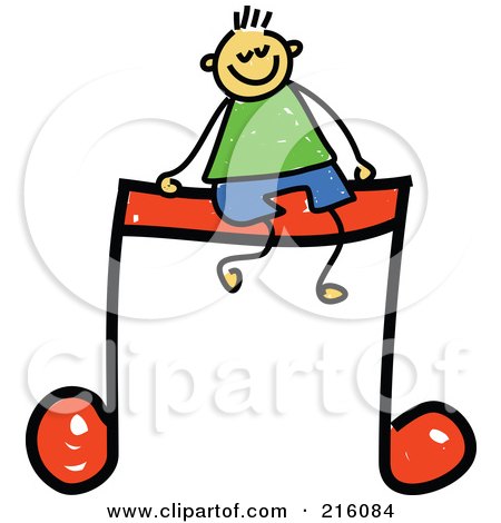 Royalty-Free (RF) Clipart Illustration of a Childs Sketch Of A Boy Sitting On A Music Note by Prawny