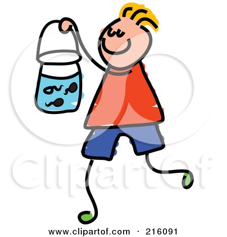Royalty-Free (RF) Clipart Illustration of a Childs Sketch Of A Boy Carrying A Bucket Of Tad Poles by Prawny