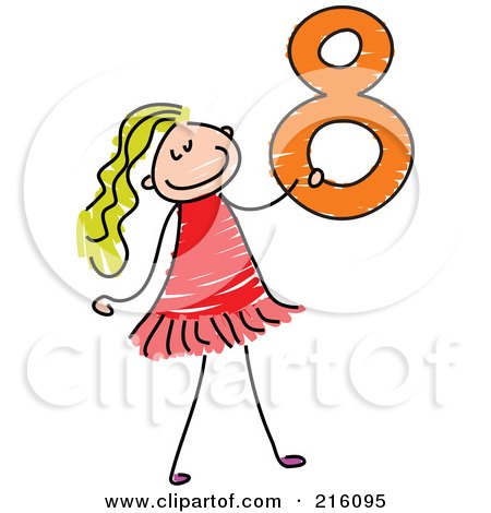 Royalty-Free (RF) Clipart Illustration of a Childs Sketch Of A Girl Carrying A 8 by Prawny