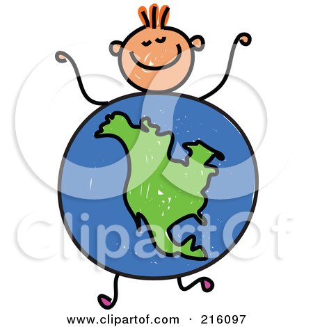 Royalty-Free (RF) Clipart Illustration of a Childs Sketch Of A Boy With An American Globe Body by Prawny