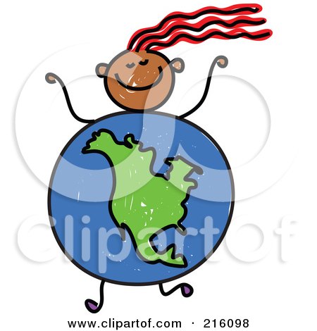 Royalty-Free (RF) Clipart Illustration of a Childs Sketch Of A Girl With A North American Globe Body by Prawny