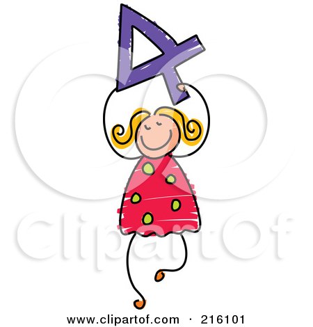 Royalty-Free (RF) Clipart Illustration of a Childs Sketch Of A Girl Carrying A 4 by Prawny
