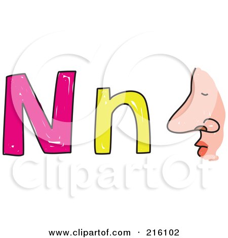 Royalty-Free (RF) Clipart Illustration of a Childs Sketch Of A Lowercase And Capital Letter N With A Nose by Prawny