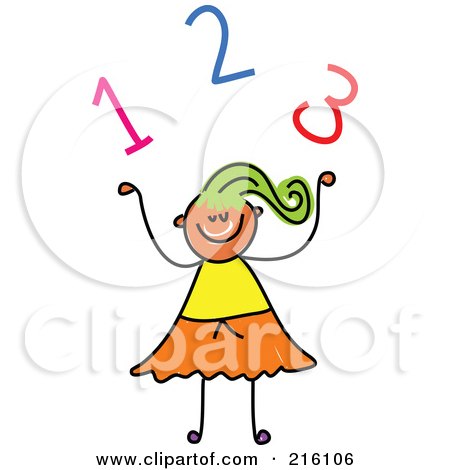 Royalty-Free (RF) Clipart Illustration of a Childs Sketch Of A Girl Under Numbers by Prawny