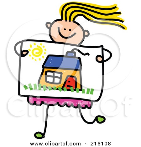 Royalty-Free (RF) Clipart Illustration of a Childs Sketch Of A Girl Holding A Drawing Of A House by Prawny