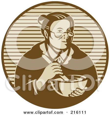 Royalty-Free (RF) Clipart Illustration of a Retro Brown Granny Mixing Ingredients by patrimonio