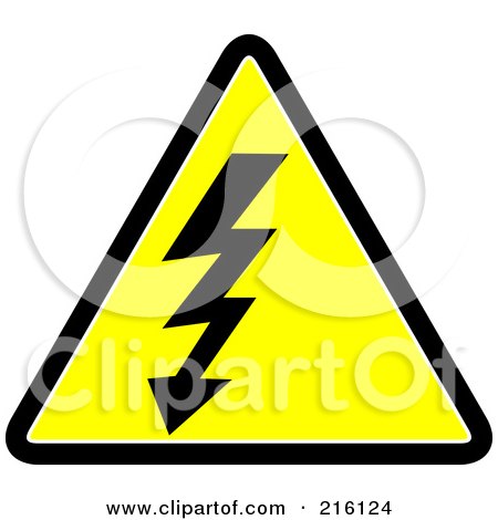 Royalty-Free (RF) Clipart Illustration of a Yellow Lineman Sign With Lightning by patrimonio