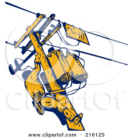 Royalty-Free (RF) Clipart Illustration of a Lineman On A Pole - 1 by patrimonio