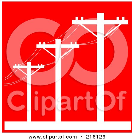 Royalty-Free (RF) Clipart Illustration of a Row Of White Telephone Poles On Red by patrimonio