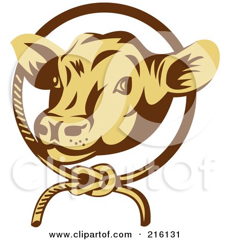 Royalty-Free (RF) Clipart Illustration of a Retro Cow Face In A Rope Circle by patrimonio