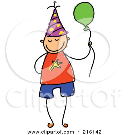 Royalty-Free (RF) Clipart Illustration of a Childs Sketch Of A Birthday Boy With A Balloon by Prawny