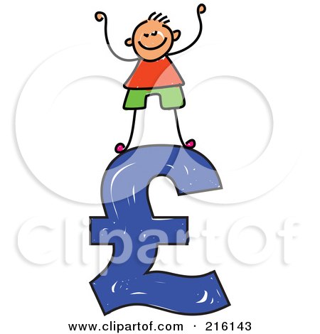 Royalty-Free (RF) Clipart Illustration of a Childs Sketch Of A Boy Standing On A Blue Pound by Prawny