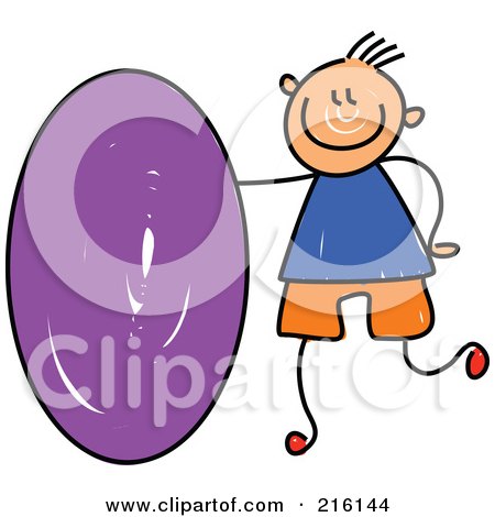 Royalty-Free (RF) Clipart Illustration of a Childs Sketch Of A Boy With A Purple Oval by Prawny