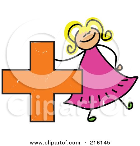 Royalty-Free (RF) Clipart Illustration of a Childs Sketch Of A Girl With A Plus Symbol by Prawny