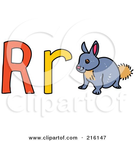 Royalty-Free (RF) Clipart Illustration of a Childs Sketch Of A Lowercase And Capital Letter R With A Rabbit by Prawny
