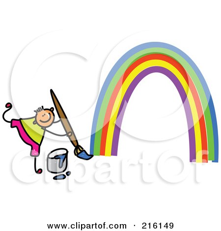 Royalty-Free (RF) Clipart Illustration of a Childs Sketch Of A Boy Painting A Rainbow by Prawny