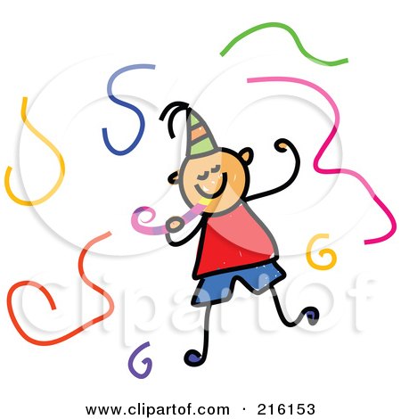 Royalty-Free (RF) Clipart Illustration of a Childs Sketch Of A Birthday Boy Surrounded By Streamers by Prawny