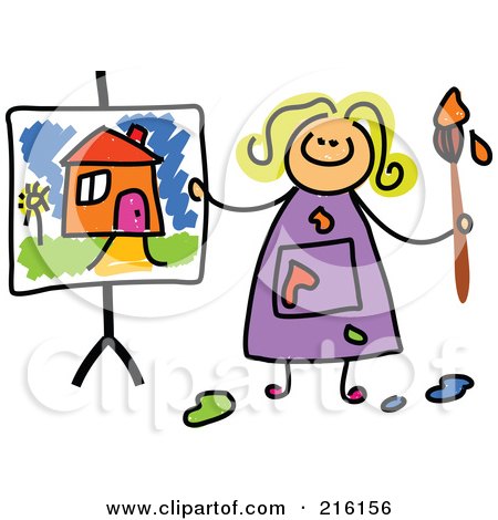 Royalty-Free (RF) Clipart Illustration of a Childs Sketch Of A Girl With A Painting Of A House by Prawny