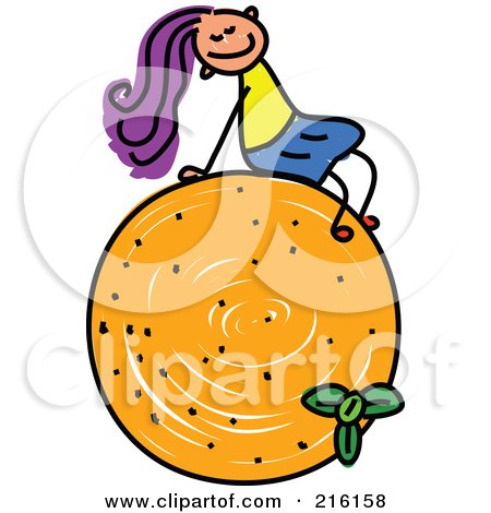 Royalty-Free (RF) Clipart Illustration of a Childs Sketch Of A Girl Sitting On An Orange by Prawny