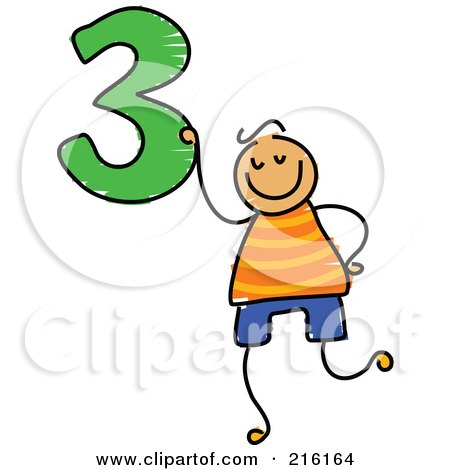 Royalty-Free (RF) Clipart Illustration of a Childs Sketch Of A Boy Holding The Number 3 by Prawny