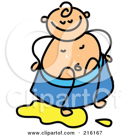 Royalty-Free (RF) Clipart Illustration of a Childs Sketch Of Baby Potty Training, With Pee On The Floor by Prawny