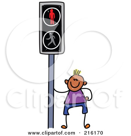 Royalty-Free (RF) Clipart Illustration of a Childs Sketch Of A Boy By A Crosswalk Sign by Prawny