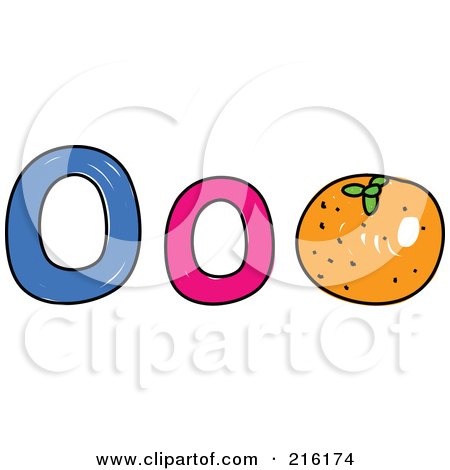 Royalty-Free (RF) Clipart Illustration of a Childs Sketch Of A Lowercase And Capital Letter O With An Orange by Prawny