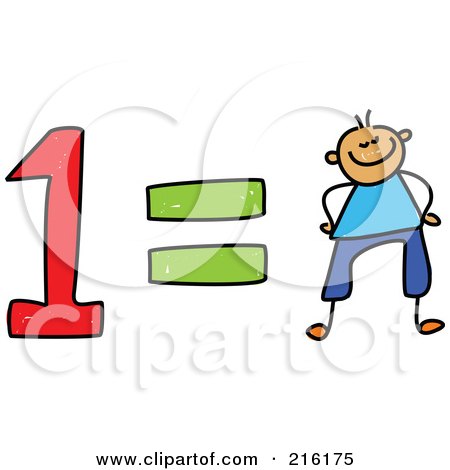 Royalty-Free (RF) Clipart Illustration of a Childs Sketch Of A One Equals One Boy by Prawny
