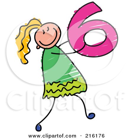 Royalty-Free (RF) Clipart Illustration of a Childs Sketch Of A Girl Carrying A 6 by Prawny