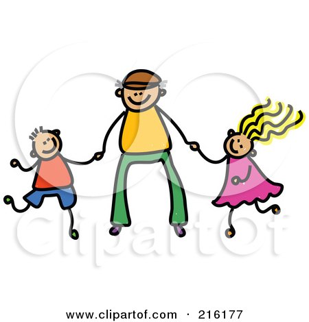 Royalty-Free (RF) Clipart Illustration of a Childs Sketch Of A Father Holding Hands With His Son And Daughter by Prawny
