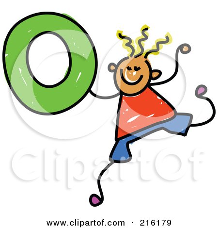 Royalty-Free (RF) Clipart Illustration of a Childs Sketch Of A Boy Holding The Number 0 by Prawny