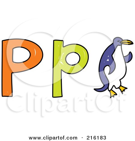 Royalty-Free (RF) Clipart Illustration of a Childs Sketch Of A Lowercase And Capital Letter P With A Penguin by Prawny