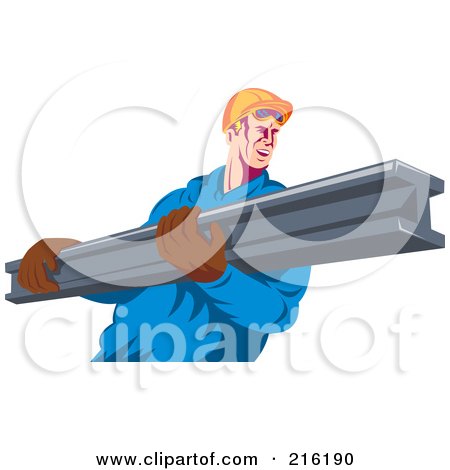 Royalty-Free (RF) Clipart Illustration of a Construction Worker Carrying A Metal Beam by patrimonio