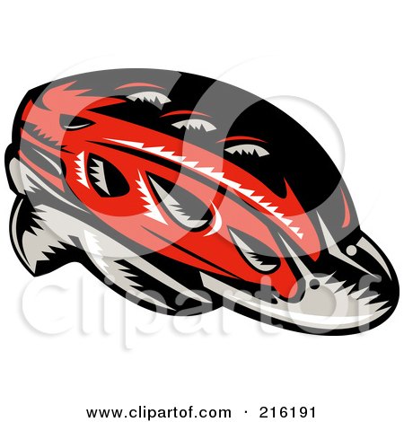 Royalty-Free (RF) Clipart Illustration of a Retro Red Cycling Helmet by patrimonio