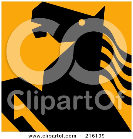 Royalty-Free (RF) Clipart Illustration of a Silhouetted Rearing Horse On Orange by patrimonio
