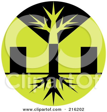Royalty-Free (RF) Clipart Illustration of a Round Green And Black Tree Logo by patrimonio
