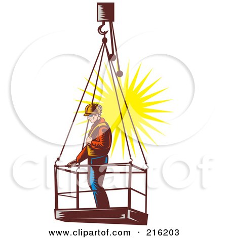 Royalty-Free (RF) Clipart Illustration of a Construction Worker On A Platform by patrimonio