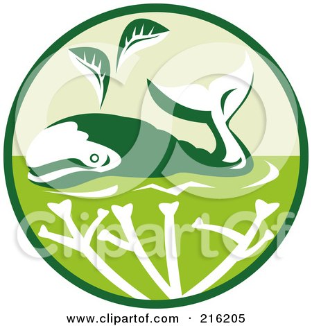 Royalty-Free (RF) Clipart Illustration of a Green Whale Circle Logo by patrimonio