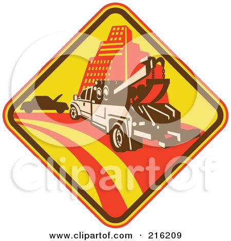 Royalty-Free (RF) Clipart Illustration of a Retro Tow Truck Sign Logo by patrimonio