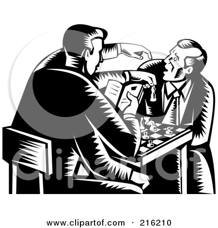 Royalty-Free (RF) Clipart Illustration of Retro Men Playing A Game Of Chess by patrimonio
