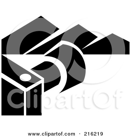 Royalty-Free (RF) Clipart Illustration of a Retro Black And White Camera And Landscape by patrimonio